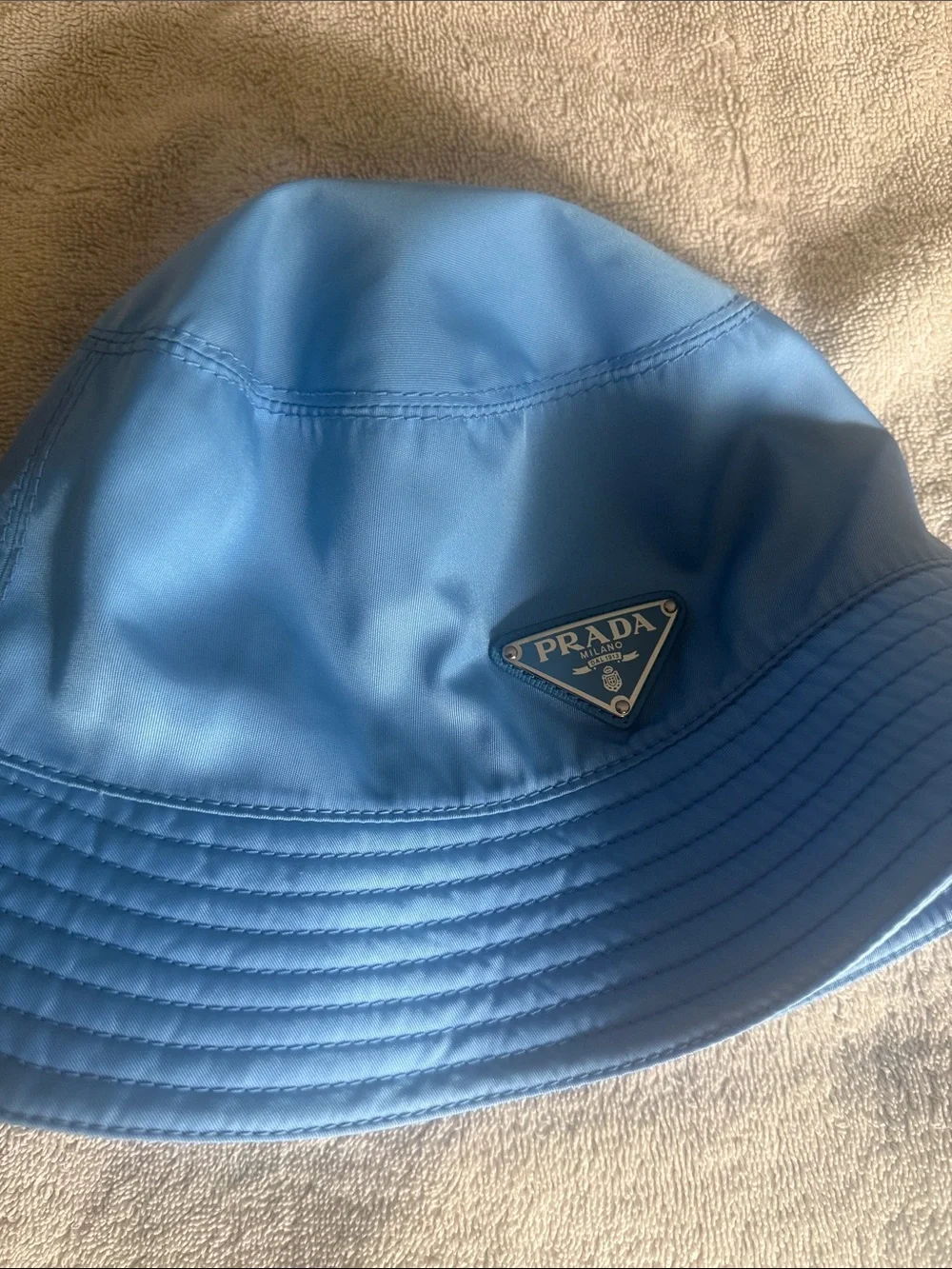 Prada Light Blue Nylon Bucket Hat with Triangle Logo